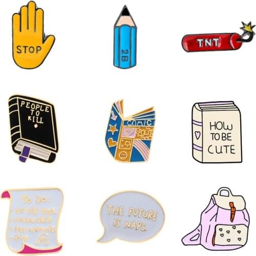 Women Cartoon Badge Backpack Book Pen Note Brooch & Pin Jewelry Jackets Cute Brooches Enamel pins button Student Kids Gift