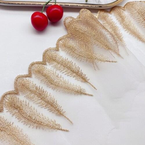 1Yards Tulle Embroidery Applique Lace Fabric 12.8cm Crochet Ribbon Clothing Gold Lace Trim Sewing Wedding Laces For Dress LP39