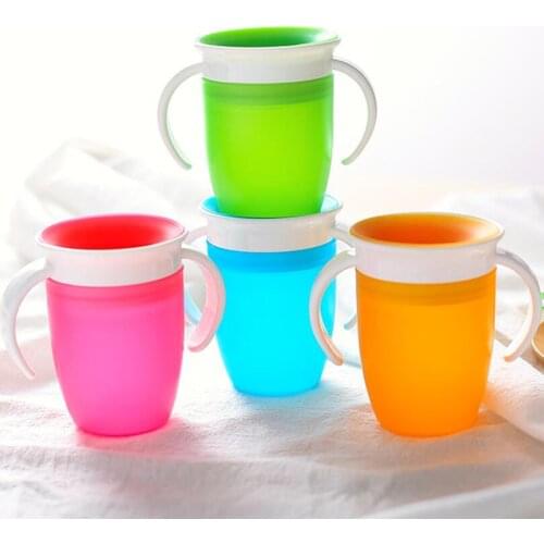 1PC 360 Baby Cups Can Be Rotated Cup Baby Learning Drinking Cup LeakProof Child Water Cup Bottle 260ML Copos