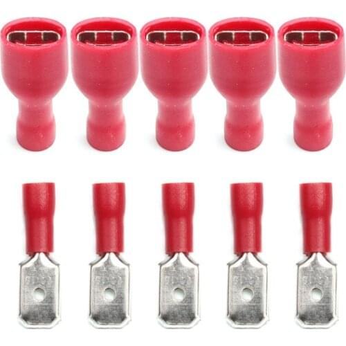 50Pcs 6.3mm Female Insulated Spade Crimp Terminal Wire Connector For 0.5-2.5mm Electrical Cable Wire Connecors