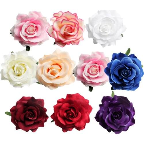 10 Pieces 10cm Silk Rose Buds Flowers Heads Artificial for Wedding Hair Clip Hand Flower Corsage Bouquet DIY Decor Crafts