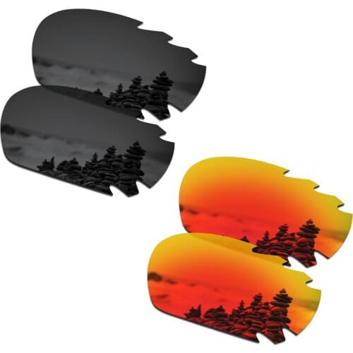 SmartVLT 2 Pairs Polarized Sunglasses Replacement Lenses for Oakley Jawbone Vented Stealth Black and Fire Red