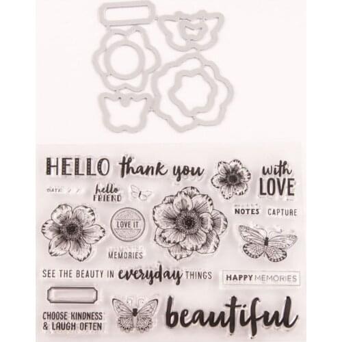 2121 New Flower Butterfly Stamp and Dies Transparent Clear Silicone Stamp Cutting Die Set for DIY Scrapbooking Photo Decorative