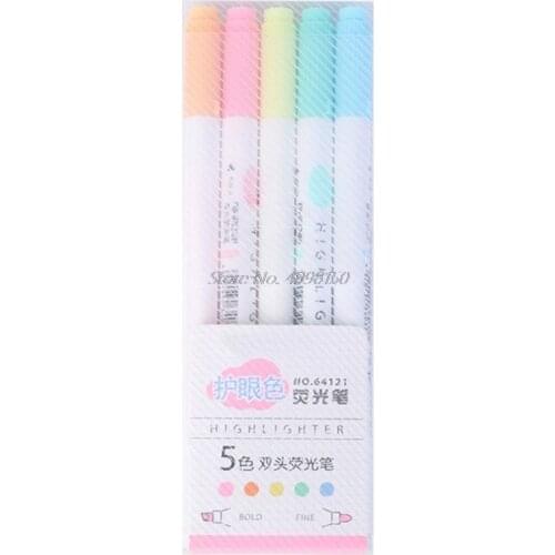 5Pcs Colorful Candy Color Double-end Highlighters Markers Fluorescent Milkliner Stationery Gift Dropship