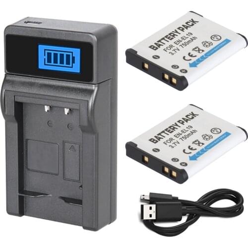 EN-EL19 Battery 2-Pack + Charger For Nikon Coolpix S2500, S2600, S2700, S2800, S2900, S4100, S4200, S4300, S4400 Digital Camera