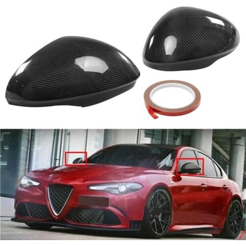 AU04 -Real Carbon Fiber Car Door Side Mirror Cover Rearview Mirror Cover for Alfa Romeo Giulia Quadrifoglio 2017-2021