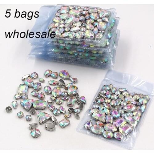 Free shipping Wholesale 5 bags mixed shape sew on glass crystal AB rhinestones diy dress/Clothing accessories