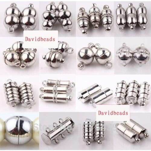 Free Shipping Dull Silver/Silver Plated Tube Barrel Round Strong Magnetic Clasp beads for bracelet (10Sets=1Lot) DIY