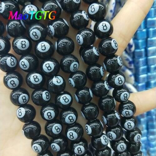 20pcs Black Lucky Number Eight Ceramic Beads For Jewelry Making Bracelet Necklace 8/10/12mm Round Loose Spacer Ceramic Bead
