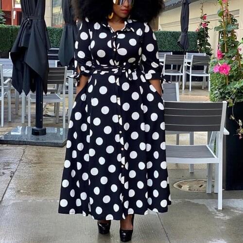 Elegant Dresses Women for Wedding Party Polka Dot Printed Full Sleeve Single Breasted Ankle Length Fashion Night Dinner Vestidos