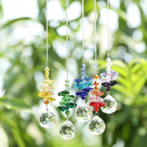 H&D Chakra Window Suncatchers Rainbow Collection Ornament 20mm Chandelier Crystal Prism Ball Home Hanging Drops Decor ,Pack of 5