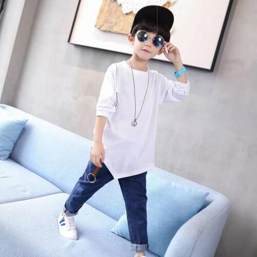 2020 Spring Autumn Boys Cotton Pure Color Long-sleeved T-shirt