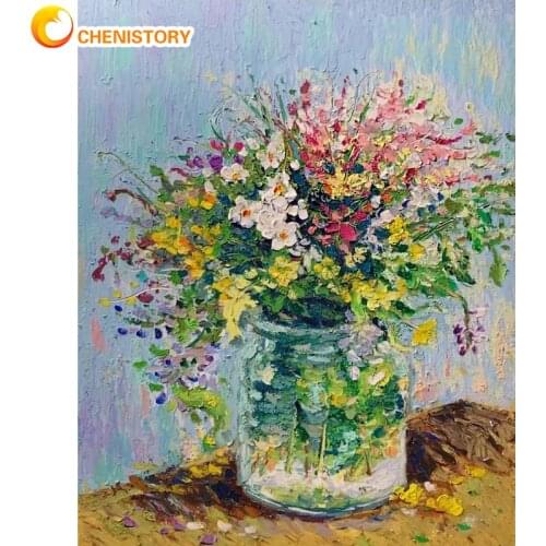 CHENISTORY DIY Oil Painting By Numbers Flower On Canvas Hand Painted Hobby Kit For Adults Kid Wall Art Picture Home Decor Gift