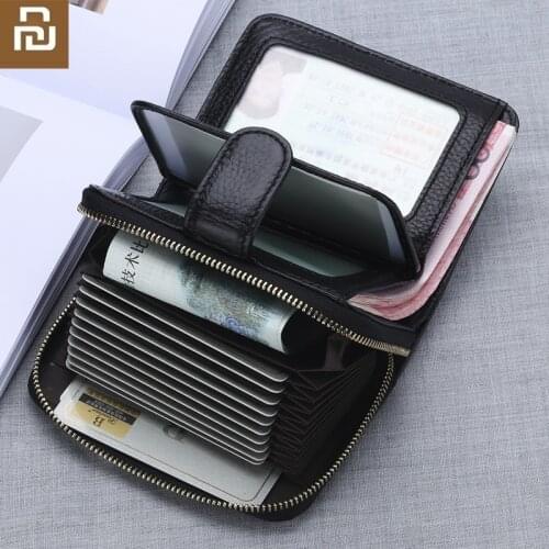 Xiaomi First Layer Cowhide Wallet RFID Mens Leather Card Holder Anti-theft Brush Zipper Multi-card Pocket Wallet Coin Purse