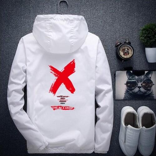 Autumn Men Women Hooded Jacket Fashion Hip Hop Jacket Youth Boys Printing College Casual Coat Windbreaker Zipper Black White Red