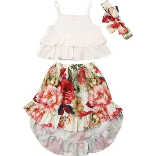 Toddler Kids Baby Girl Summer Ruffle Tops Flower Dress 3PCS Outfits Sunsuit Toddler Girl Clothes O-neck Cotton Sleeveless