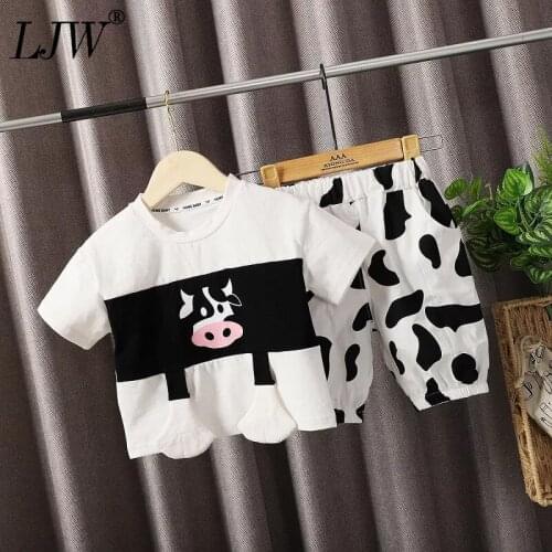 2021 summer childrens clothing new 0-5 boys and girls cartoon cow print short-sleeved cotton T-shirt two-piece set