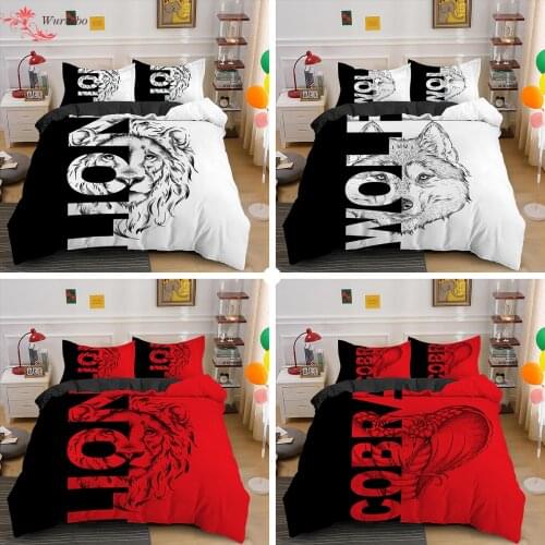 Lion/Dog/Wolf Black Red White Quilt Double Bed Duvet Cover Set Nordic Bed Cover 150/135/90 2/3Pcs King Bedding Sets Four Seasons
