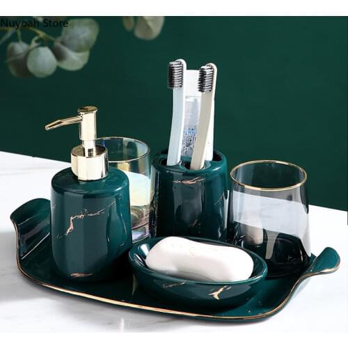 Marble Ceramic Bathroom Supplies Nordic Light Luxury Lotion Bottle Toothbrush Storage Tray Bathroom Decoration Accessories