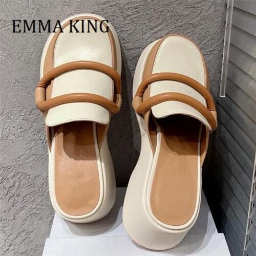 Autumn Women Round Toe Flats Slippers Female Thick Bottom Mules Outwear Leisure Vacation Platform Loafers Zapatos De Mujer 2021