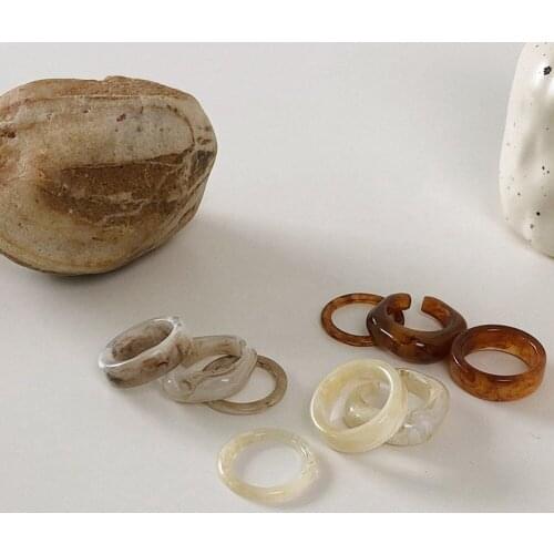 New Transparent Resin Acrylic Rhinestone Colourful Geometric Square Round Rings Set for Women Jewelry Party Gifts