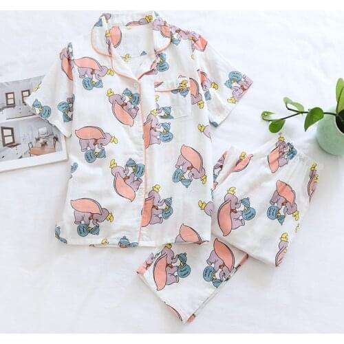Gauze Spring Summer and Autumn New Pajamas for Women Short-sleeved Trousers Pajamas Suit Sweet Casual Home Clothes Koszula Nocna