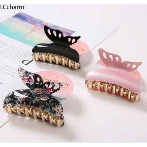New Women Ladies Printed Flower Hair Clips Butterfly Crab Hair Claw Clips Girl Hair Clamp Wedding hair Accessories