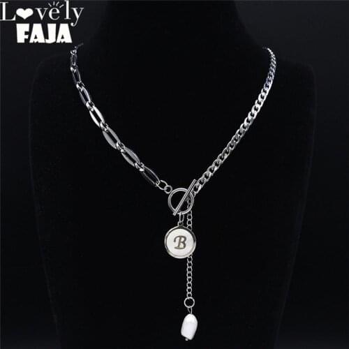 Stainless Steel Pearl Shell B Letter Necklace Women Silver Color Chain Necklace Jewelry acero inoxidable joyeria mujer NB7000S03