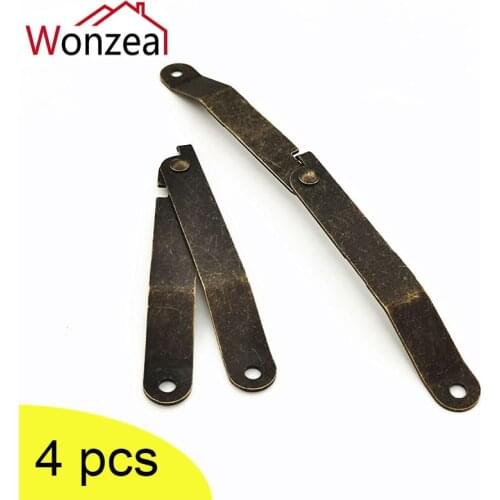4Pcs 113/143/175MM Antique Furniture Hardware Lid Support Hinges Stay For Box Display Cabinet Cupboard Hinges Lid Stay+Screw