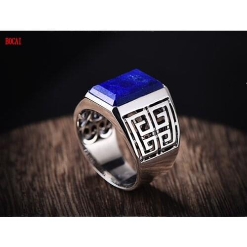 Real 925 sterling silver natural lapis lazuli mens personality domineering index finger ring