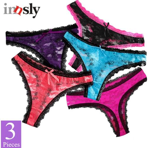 3/5 Pieces/Set Thongs Women Sexy Lace Panties Female G-String Transparent Low-Rise Flower Underwear Cotton Crotch Briefs T-back