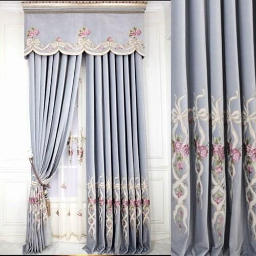 Light luxury gray blue atmosphere European living room bedroom French court flannel tapestry embroidered curtain customization