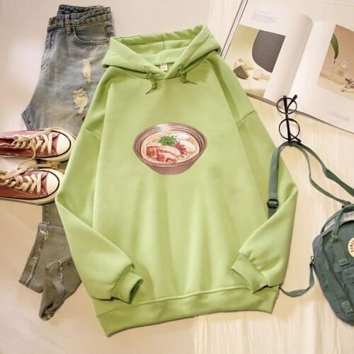 Korean Japanese Food Ramen Noodle Print Oversized Sweatshirts Men Women Long Sleeve Winter Couples Hoodies Streetwear