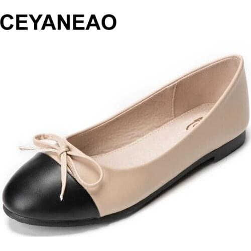 CEYANEAO Spring Summer New Round Head Weaving Flats Shallow Mouth Low-top Mixed Color Single Shoes Sweet Butterfly Knot Womens