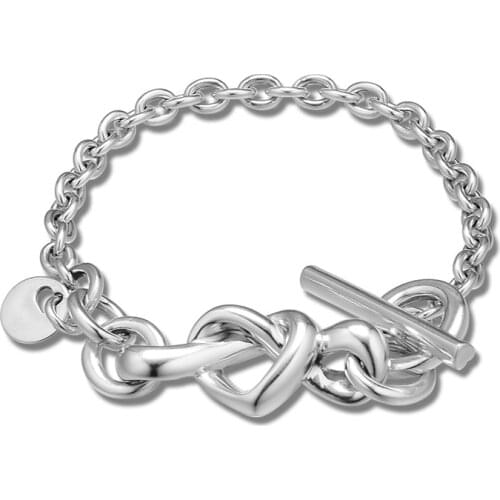 New Mothers day collection 100% 925 Sterling Silver Knotted Heart Bracelets For Women chain bracelet bangles fashion jewelry