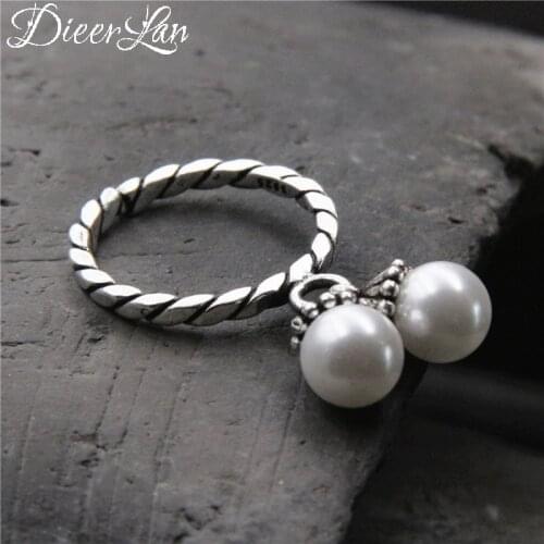 DIEERLAN Retro S925 Sterling Silver Pearls Rings for Women Fashion Adjustable Size Ring Christmas Gifts Anillos