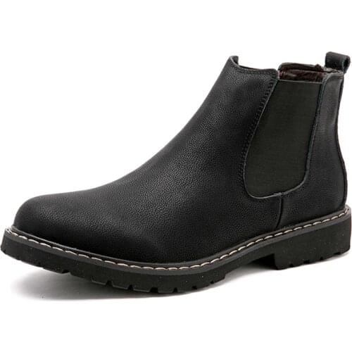 Winter Warm Boot Men Chelsea Boots Plush Fur Mens Boots Leather Footwear Mens Chelsea Boots Big Size 37-47