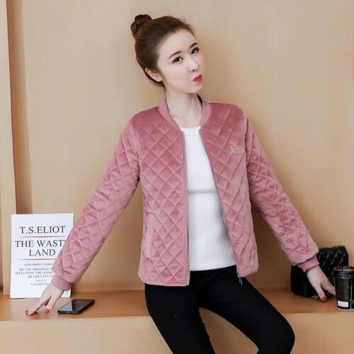 Winter Cloth Womens Short Style Pleuche Lightweight Cotton-Padded Warm Cotton-Padded Jacket Casual Sports Baseball Jacket