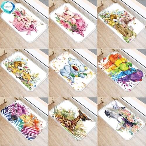 1PC 40x60cm Dog Pig Doormat Decor Pet Animal Horse Floor Door Mat Non-Slip Flannel Carpet for Hallway Kitchen Room