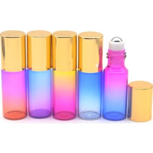 1pcs Essential Oil 5ml Glass Roll Bottle Gradient Colorful Empty Roller on Ball Perfume Sample Glass Bottle