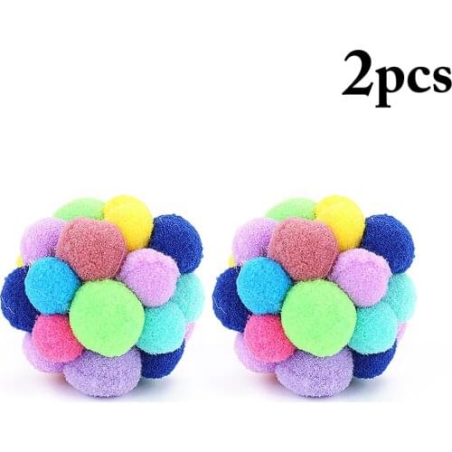 2pcs Pet Cat Toy Cat Ball Toy Colorful Handmade Bells Bouncy Balls Built-In Interactive Toy Pet Supplies for Cats Cat Chew Toys