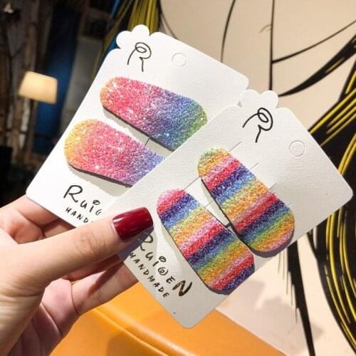 2 pcs Lovely Rainbow Bling Hair Clips For Girls Children Hair Accessories Bling Hairpins Shiny Barrettes Headwear kids