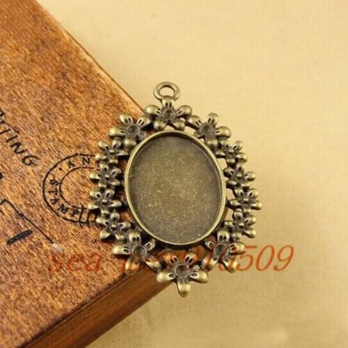 20pieces/lot) To fit 25*18mm oval cabochon antique bronze plated vintage style zinc alloy pendant base settings hd1037