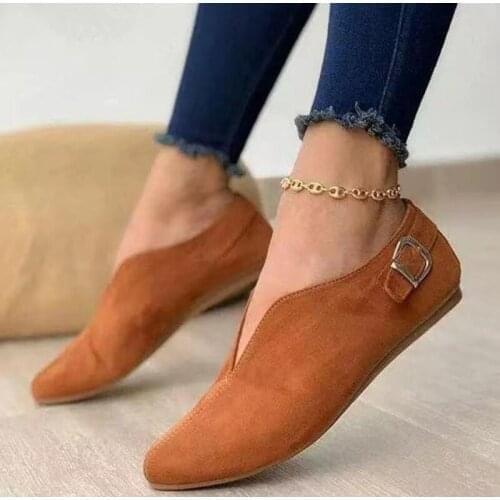 2021 Women Flats Shoes Pointed Toe Suede Woman Loafers V Shape Summer Fashion Sweet Comfort Casual Shoes Womens footwear