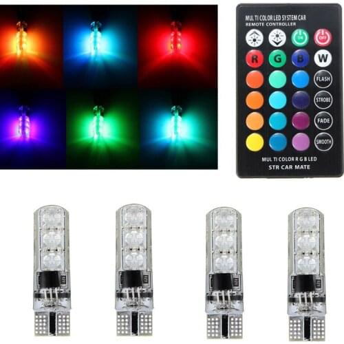 4Pcs RGB LED Lights LED Bulbs 194 168 501 Strobe Led Lamp Reading Lights Amber DC12V With Remote Control Support Dropshipping