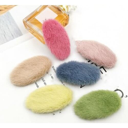 6 pcs cute elliptical hair tie drops oval sweet color suede hairpin imitation rabbit hair baby hairpin BB clip hair accessories