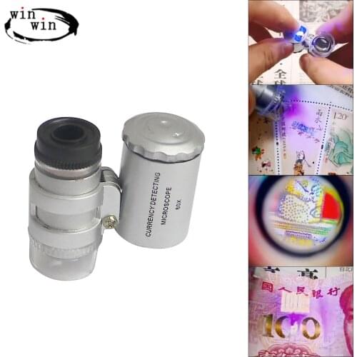 60X Jewellery Magnifier Mini Microscope Loupe with LED Light Handheld Pocket Magnifier Portable Magnifying Glass with UV Light