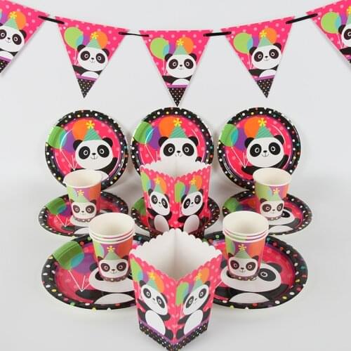 62pcs/lot Panda Theme Disposable Tableware Sets Decoration for Kids Panda Birthday Party Decoration The kids Favor Tableware