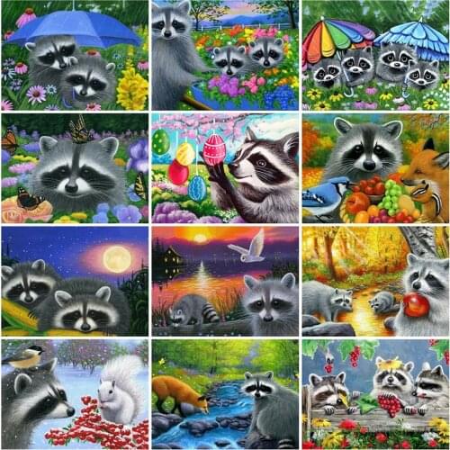 Canvas Size Diamond Painting Full Square/Round Diamond "Raccoon Animals" Pattern Embroidery Cross Stitch 5D Rhinestone Painting
