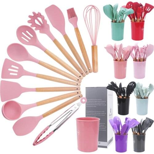 Non-Stick Heat Resistant Handle Spatula Spoon Silicone Kitchenware Cooking Utensils Set With Storage Box Kitchen Tools